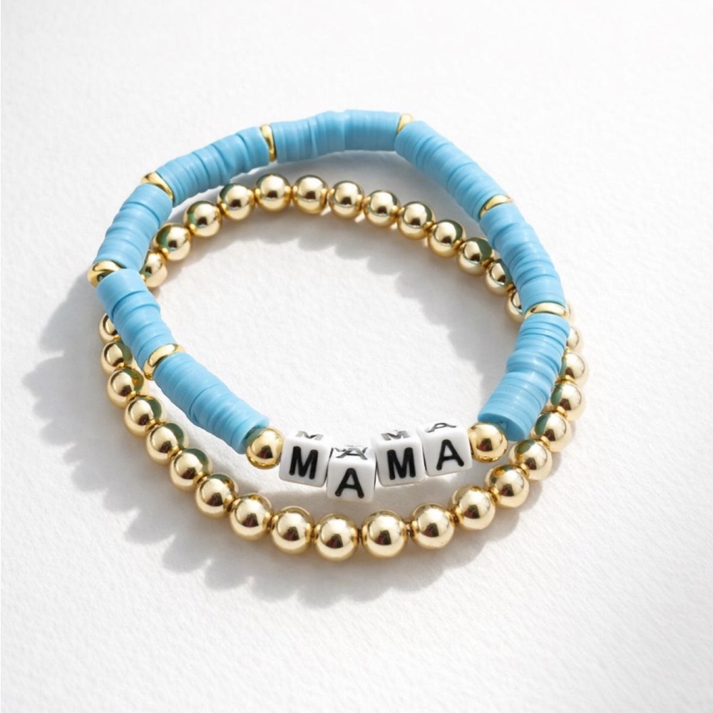Custom “MAMA” Clay Bead Bracelet Set
